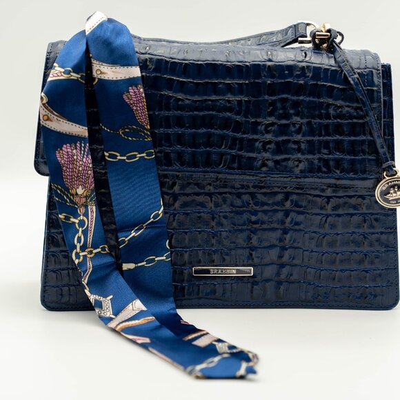 Retro Glam MWOT Brahmin Retired Hallie Ink Leontyne Bule Sachel - Picture 5 of 10